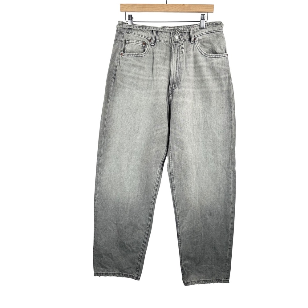 Zara High Waisted belted Jeans 8 Grey Relaxed Wide Leg Faded Denim 90s